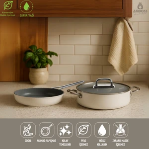 3 Parça Nova Midi Yanmaz Yapışmaz Seramik Basık Tencere Tava Seti 24 cm – Beyaz