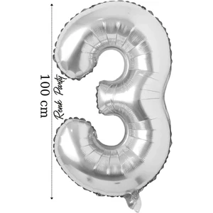 Folyo Balon 3 Rakamı Helyum Balon 100 cm Gümüş Renk - 3 Yaş Balonu - 3 Rakam Balon - 40 Inch