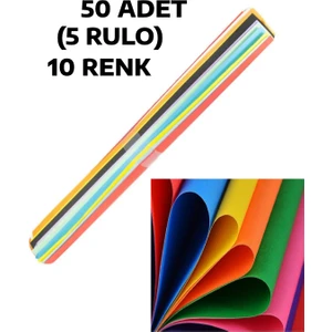 50 Adet Fon Kartonu 10 Renk 5 Rulo 50 x 70 cm
