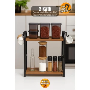 Mutfak Tezgah Üstü Ahşap Organizer Raflı Banyo Mutfak Düzenleyici