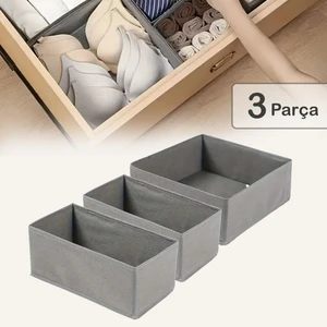 3'lü Gri Çekmece Içi Düzenleyici Organizer Set - Çok Amaçlı Dolap Içi Kutu Seti