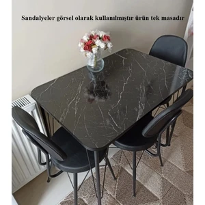 Wood Idea 60X90 Mermer Desen Metal Ayaklı Mutfak Masası Yemek Masası Balkon Masası