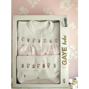 Kız Bebek Gaye  Çiçek Nakışlı 0-3 Ay 5 Li Set  %100 Pamuktan