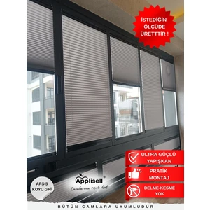 Cam Balkon Perdesi – Yapışkanlı Plise Perde | Kolay montaj-Koyu Gri