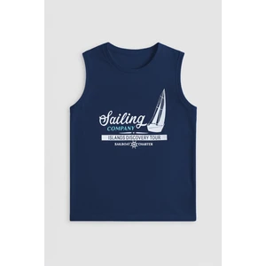 Erkek Bisiklet Yaka Baskılı Antrasit Kolsuz T-Shirt