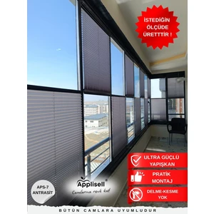 Yapışkanlı Plise Perde – Özel Ölçü, Zahmetsiz Kurulum-Antrasit