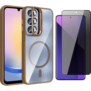 Samsung Galaxy A36 Kılıf Standlı ve Kamera Lens Hediyeli M-Safe Şarj Özellikli Zore Etro Kapak + Hayalet Ekran Koruyucu