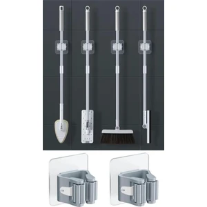 Sanal Trend 8 Adet Krem Yapışkanlı Duvar Mop Süpürge Paspas Temizlik Fırçası Tutucu Moplar