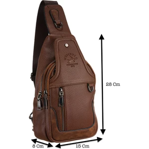 Unisex Spor Çapraz Ayarlanabilir Askılı El Göğüs ve Omuz Çantası Vegan Deri - Taba