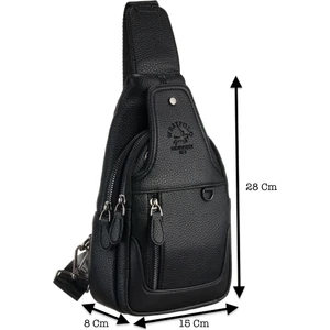 Unisex Spor Çapraz Ayarlanabilir Askılı El Göğüs ve Omuz Çantası Vegan Deri - Siyah