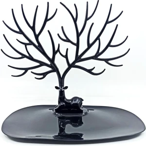 Siyah Renk Geyik Tasarımlı Takı Standı Yüzük Kolye Mücevher Askısı Organizer