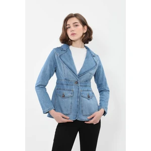 Banny Jeans Kadın Uzun Kollu Tek Düğmeli Jean Ceket Açık Mavi