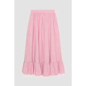 Pile Detaylı Yırtmaçlı Midi Boy Etek Pembe