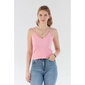 Fitilli Askıları Taş Detaylı V Yaka Bluz