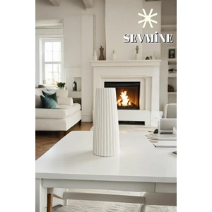 Bohem Iskandinav Çizgili Beyaz Vazo 18 cm | Hediyelik Şık Dekoratif Saksı Pinterest Ilhamlı