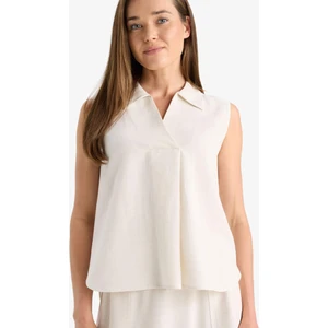 Regular Fit Polo Yaka Keten Karışımlı Kolsuz Bluz F0982AX25HS