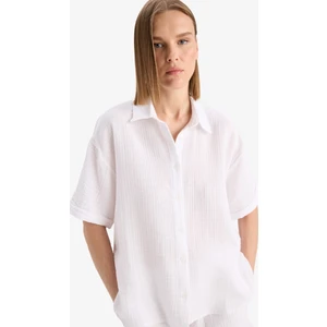 Regular Fit Müslin Kısa Kollu Beyaz Gömlek F0884AX25SM