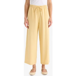 Beli Lastikli Bağcıklı Düz Paça Keten Karışımlı Kapri E6109AX25HS