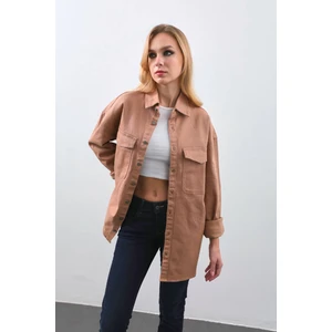 Banny Jeans Kadın Oversize Jean Gömlek Bej