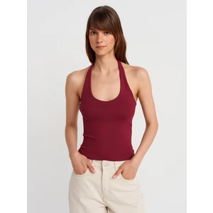 21052 Halter Yaka Top-Açık Bordo