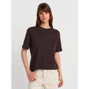 31218 Dikiş Detaylı T-Shirt-Koyu Kahve