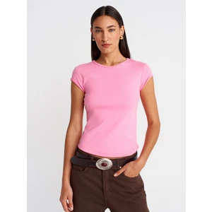 31779 Bisiklet Yaka Basic T-Shirt-Pembe