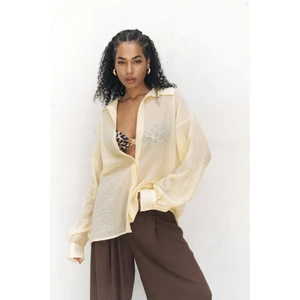 Syaritta Oversize Sarı Transparan Gömlek