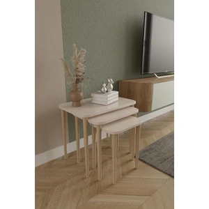 Dikdörtgen Zigon Sehpa 3'lü Set – Ahşap Ayaklı Modern Tasarım - Yan Sehpa - Kahve Masası