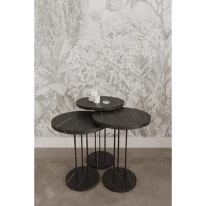 Modern Zigon Sehpa Seti 3'lü | Yuvarlak Orta Sehpa | Yan Sehpa | Minimalist Şık Metal Ayaklı Sehpa | 52-55-59 cm Yükseklik | 34 cm Çap