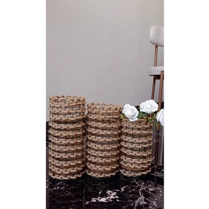 Metal Tel Hasır Örgülü Dekoratif Vazo 3lü Set 15-25-30 cm