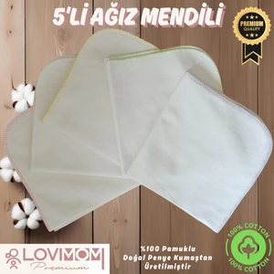 Lovimom Premium  Pamuk Penye Bebek Ağız Mendili 5’li Set – Ekstra Yumuşak, Büyük Boy Büyük Boy Salya Mendili 28X28 cm