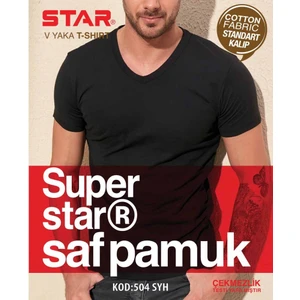 Erkek Siyah   Saf Pamuk V Yaka Kısakol T-Shirt ( Fanila )