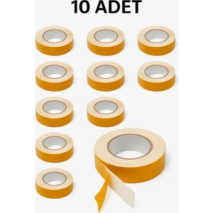 10 Adet Çift Taraflı Bant 2 mt x 10 Adet Güçlü Köpük Bandı