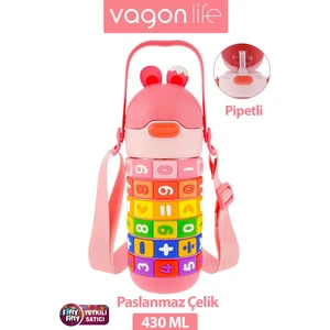 430 ml Pipetli Çelik Termos Askılı Matematiği Sevdiren Su Matarası -FFVGN30031-430ML