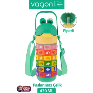 430 ml Pipetli Çelik Termos Askılı Matematiği Sevdiren Su Matarası -FFVGN30031-430ML