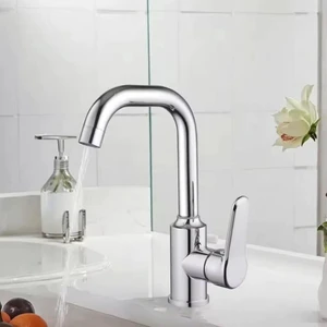 Lavabo Bataryası Krom Banyo Lavabo Musluk Ağır Prinç Gövde Döner Boru Modern Lüks Armatür Gümüş Gri