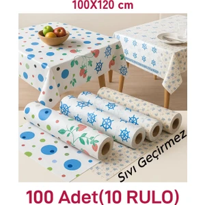 100 Adet Kullan At Masa Örtüsü(10'lu Rulo x 10) Su, Sıvı ve Yağ Geçirmez 100X120CM Sofra Kağıdı Piknik Örtüsü