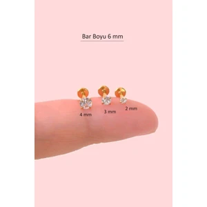 Sacce Scarves & Accessories Tektaşlı 3'lü Set Çelik Piercing Tragus Helix Kıkırdak Lob Burun 6 mm Gold