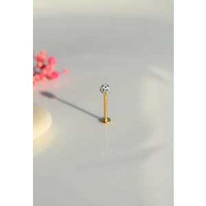 Taşlı Top Uçlu Çelik Piercing Dudak Dil 12 mm Gold