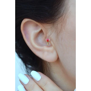 Kırmızı Kalpli Halka Tragus Piercing Kıkırdak Küpesi