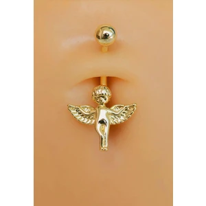Çelik Melek Figürlü Göbek Piercing Gold