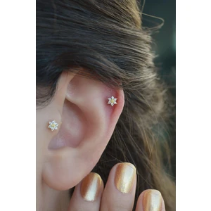 Gold Mini Çiçek Tragus Piercing Helix Kıkırdak