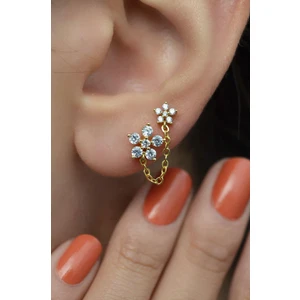 Gold Zincirli Çiçek İkili Piercing Helix Kıkırdak