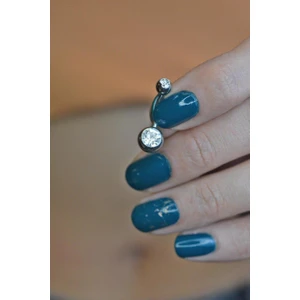 Top Taşlı Çelik Göbek Piercing Gümüş Renk