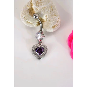 Kalp Model Mor Taşlı Çelik Göbek Piercing