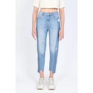 Banny Jeans Kadın Çift Renkli Paçası Kesik Jean Pantolon Mavi