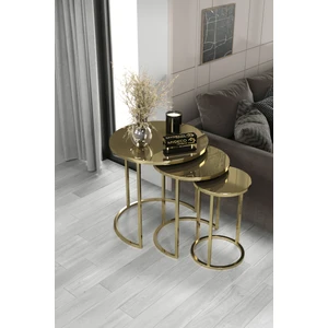 Home Plus Mobilya 3'lü Zigon Sehpa Gold Ayak Bronz Ayna
