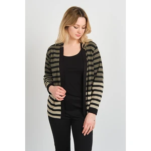 Kadın Çizgili Düğmesiz Ceket 24908 Haki