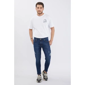 Banny Jeans Erkek Lacivert Bilek Boy Yırtık Skinny Fit Jean Pantolon