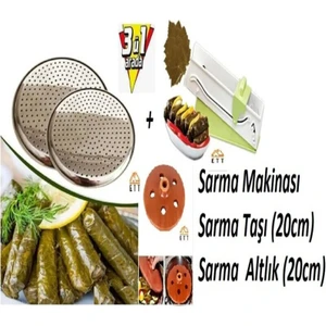 Yaprak  Pazı Sarma Makinası 3 Lü Set (Sarma Makinası + 20CM Sarma Taşı+ Tencere Altlık 20CM
